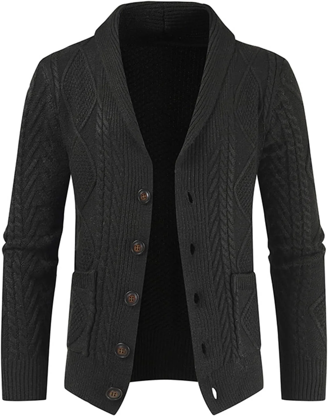 Shawl Collar Cardigan Men Knit Open Front Sweater Button Down Cardigans Long Sleeve Sweaters Winter Shirt Thick Coat