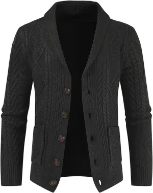 Shawl Collar Cardigan Men Knit Open Front Sweater Button Down Cardigans Long Sleeve Sweaters Winter Shirt Thick Coat