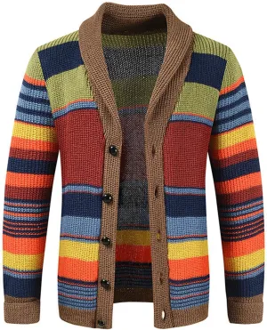 Sherpa Sweater Men Rainbow Sweaters Fleece Cardigan Coat Fuzzy Button Down Shirt Cable Knit Tops Lapel Shirts Trendy