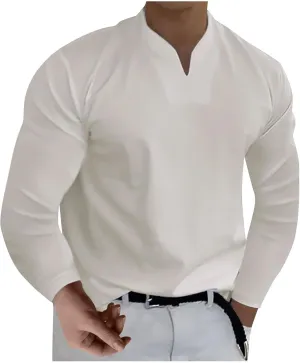 Shirts for Men Fashion Western Long Sleeve Oversized Tshirts Streetwear V Neck Shirt Big and Tall Solid Fall Clothes