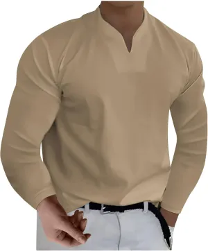 Shirts for Men Fashion Western Long Sleeve Oversized Tshirts Streetwear V Neck Shirt Big and Tall Solid Fall Clothes