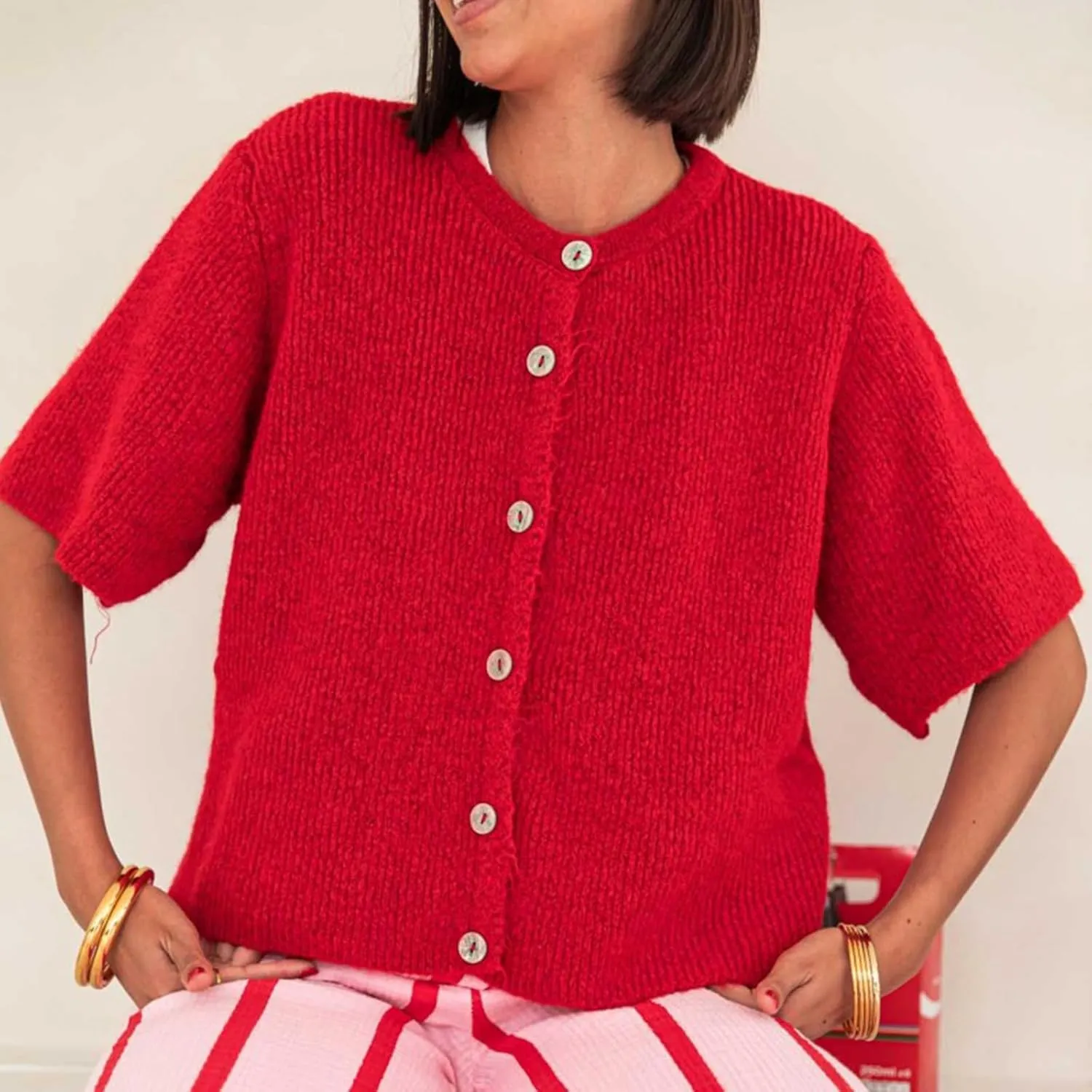 Short Sleeve Sweater Cardigans for Women Button Down Ribbed Knit Chunky Shirt Y2k Open Front Cardigan Sweaters Tops