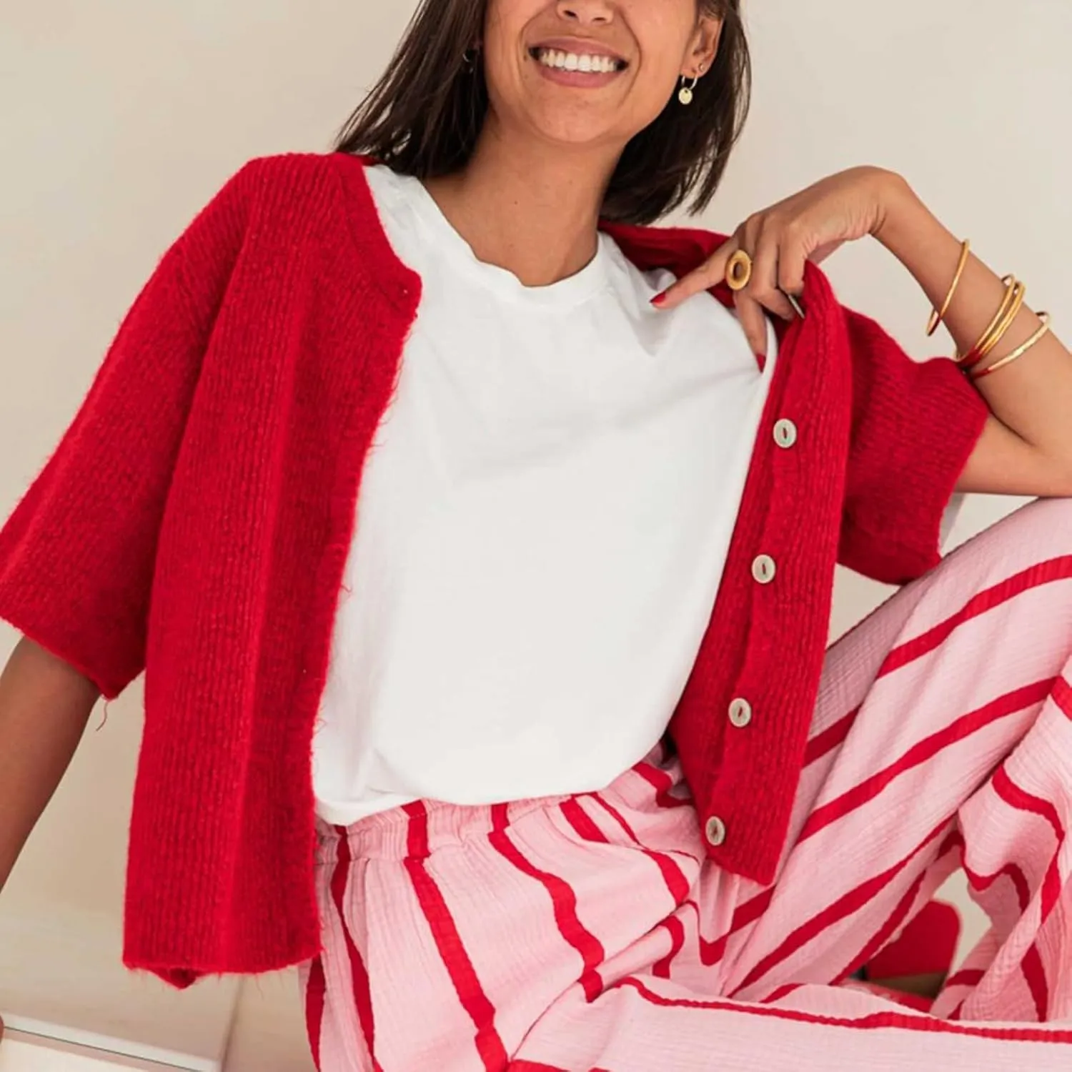 Short Sleeve Sweater Cardigans for Women Button Down Ribbed Knit Chunky Shirt Y2k Open Front Cardigan Sweaters Tops