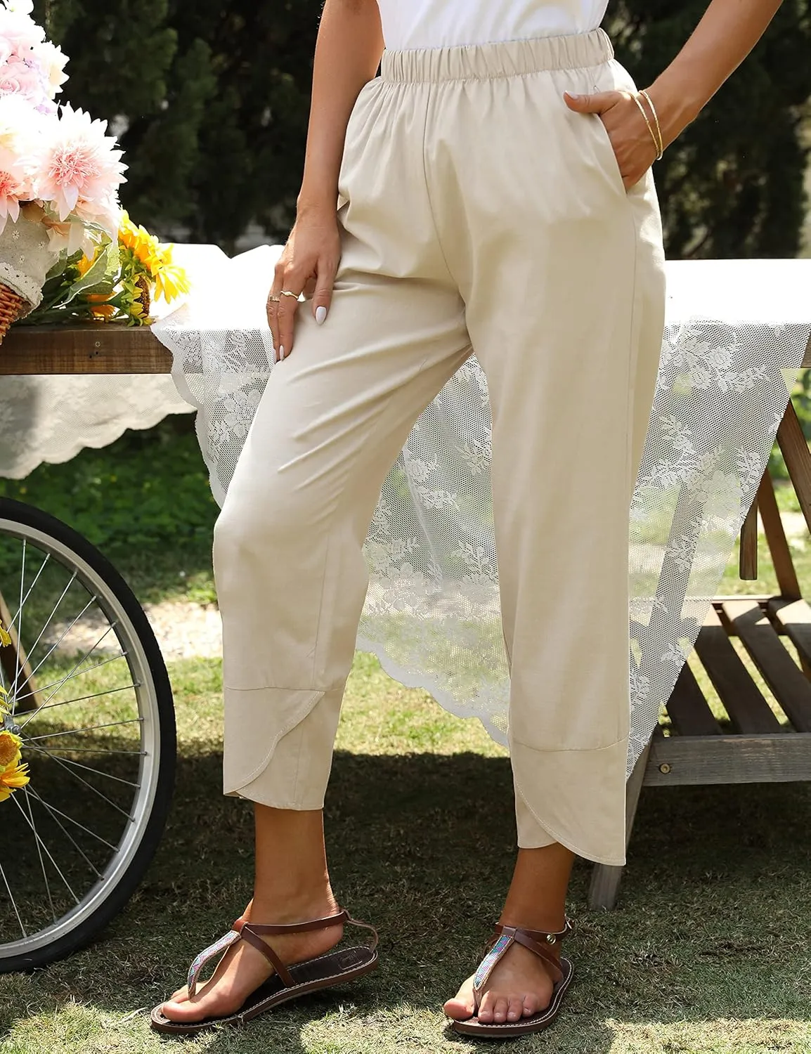 Springrain Women's Capri Pants Casual Summer Cotton Cropped Lounge Pants Trousers
