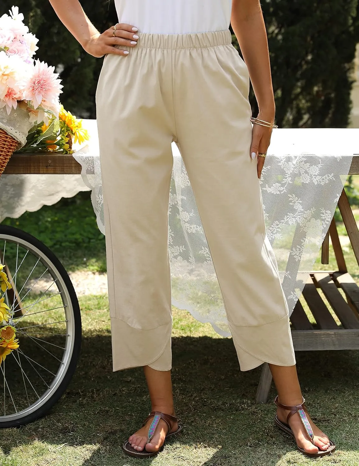 Springrain Women's Capri Pants Casual Summer Cotton Cropped Lounge Pants Trousers