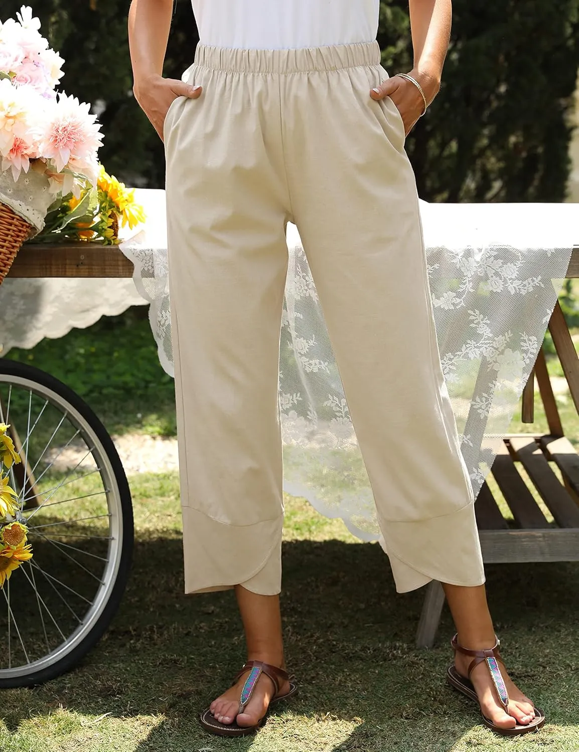 Springrain Women's Capri Pants Casual Summer Cotton Cropped Lounge Pants Trousers