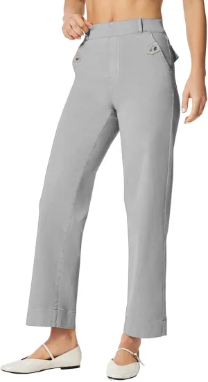 Stretch Twill Cropped Wide Leg Pant Women High Waisted Tummy Control Crop Jeans Casual Loose Straight Leg Chino Pants