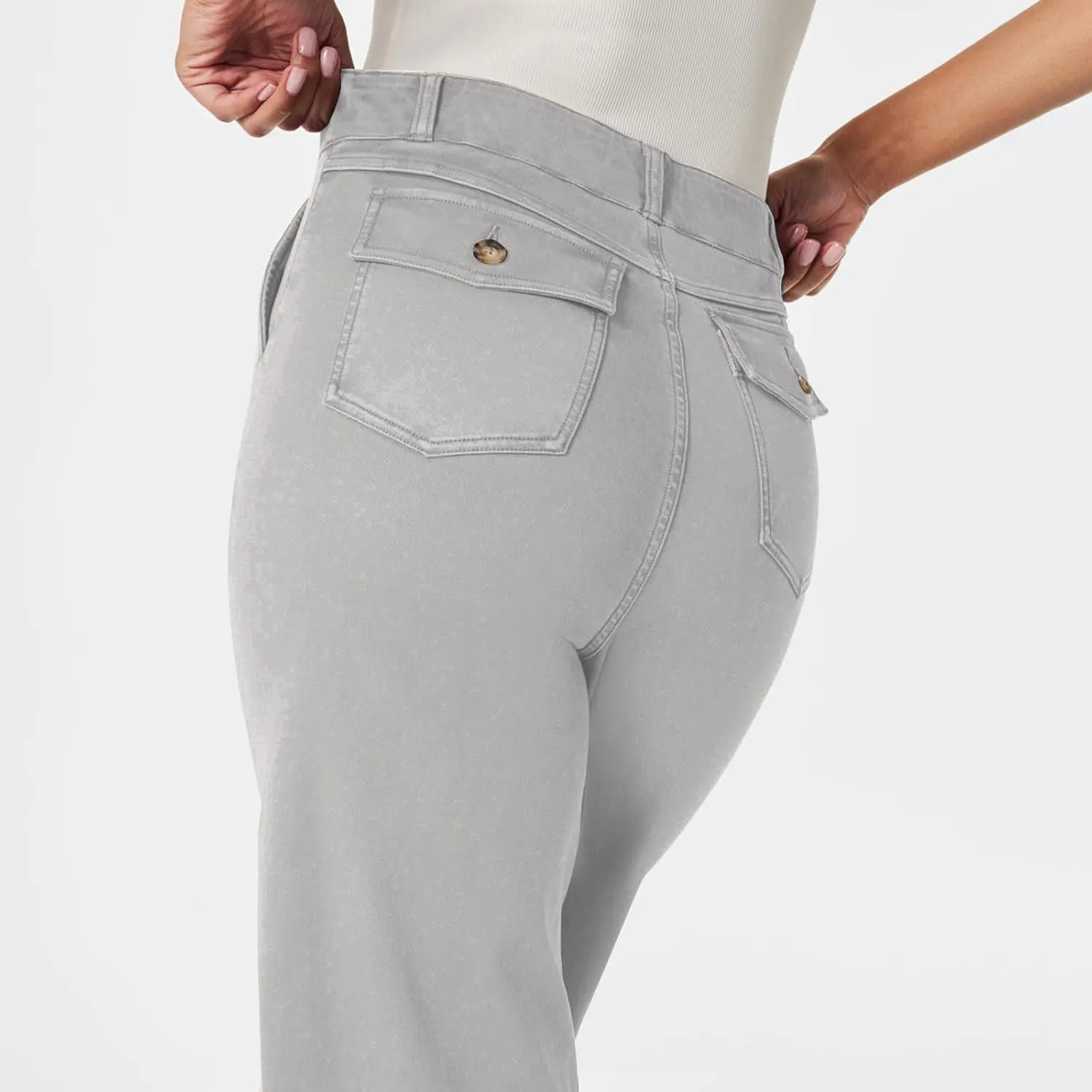Stretch Twill Cropped Wide Leg Pant Women High Waisted Tummy Control Crop Jeans Casual Loose Straight Leg Chino Pants