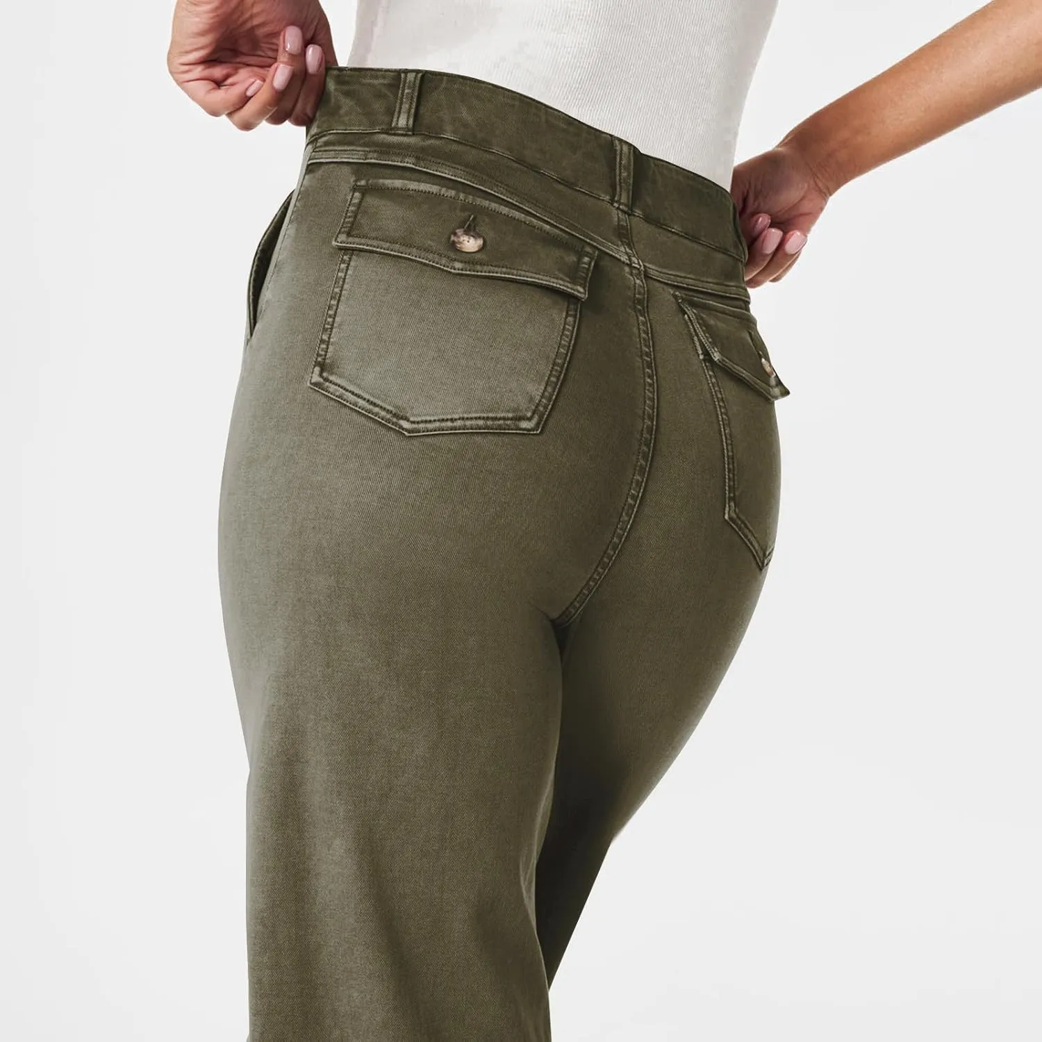Stretch Twill Cropped Wide Leg Pant Women High Waisted Tummy Control Crop Jeans Casual Loose Straight Leg Chino Pants