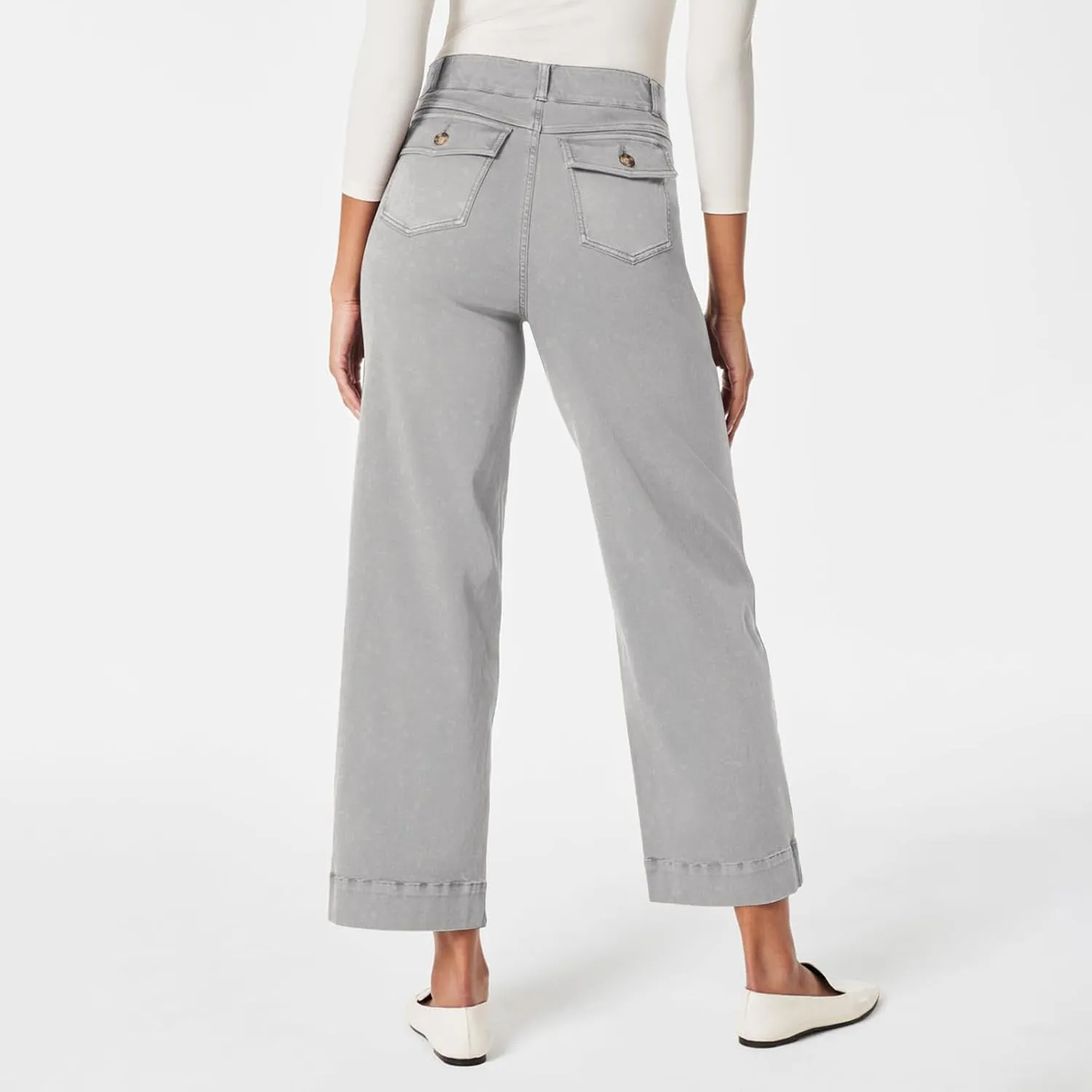 Stretch Twill Cropped Wide Leg Pant Women High Waisted Tummy Control Crop Jeans Casual Loose Straight Leg Chino Pants