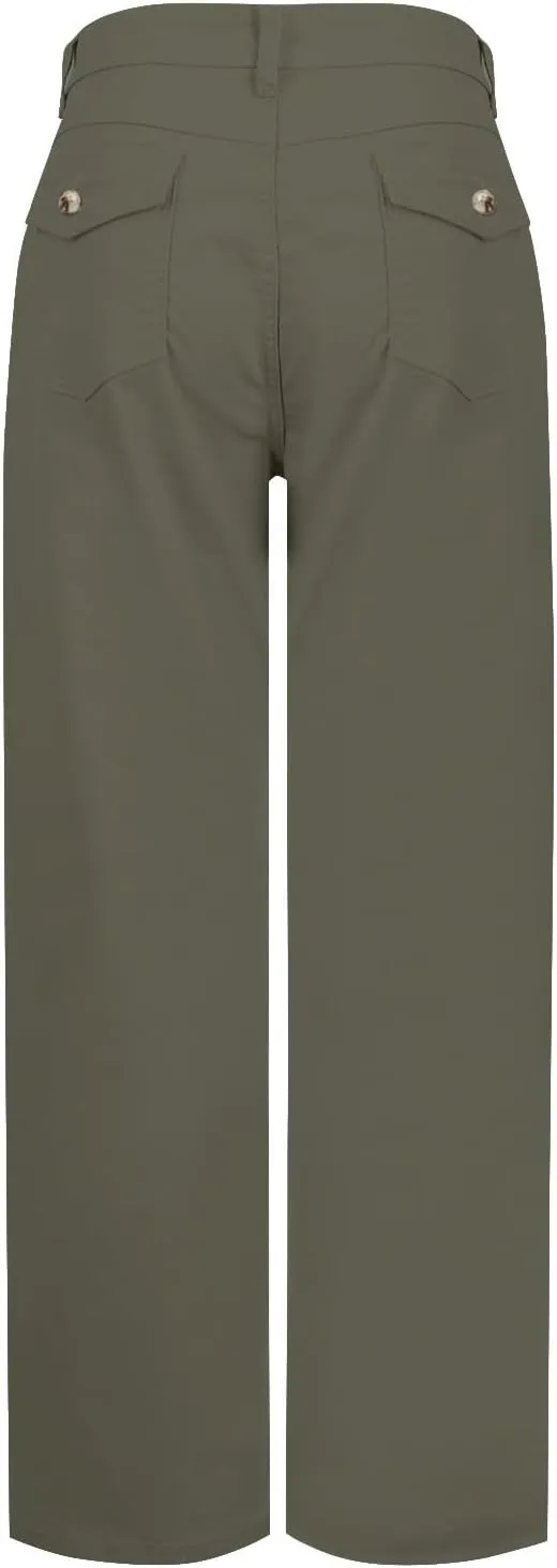 Stretch Twill Cropped Wide Leg Pant Women High Waisted Tummy Control Crop Jeans Casual Loose Straight Leg Chino Pants