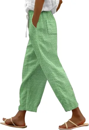 Striped Linen Capris Women Casual Drawstring Pants Striped Linen Capris Women Linen Pants Women Capri Linen