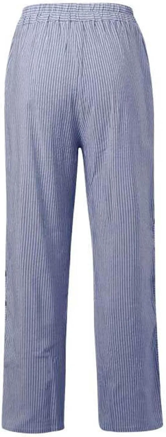 Striped Linen Pants Women Side Button Elastic Waist Capri Gauze Pants Lightweight Summer Beach Trousers with Pockets