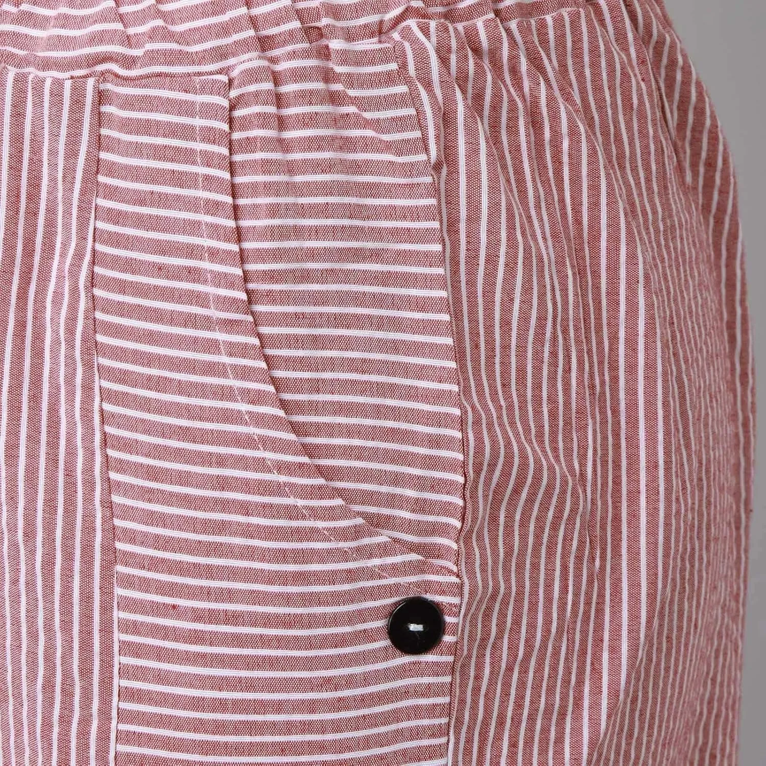 Striped Linen Pants Women Side Button Elastic Waist Capri Gauze Pants Lightweight Summer Beach Trousers with Pockets