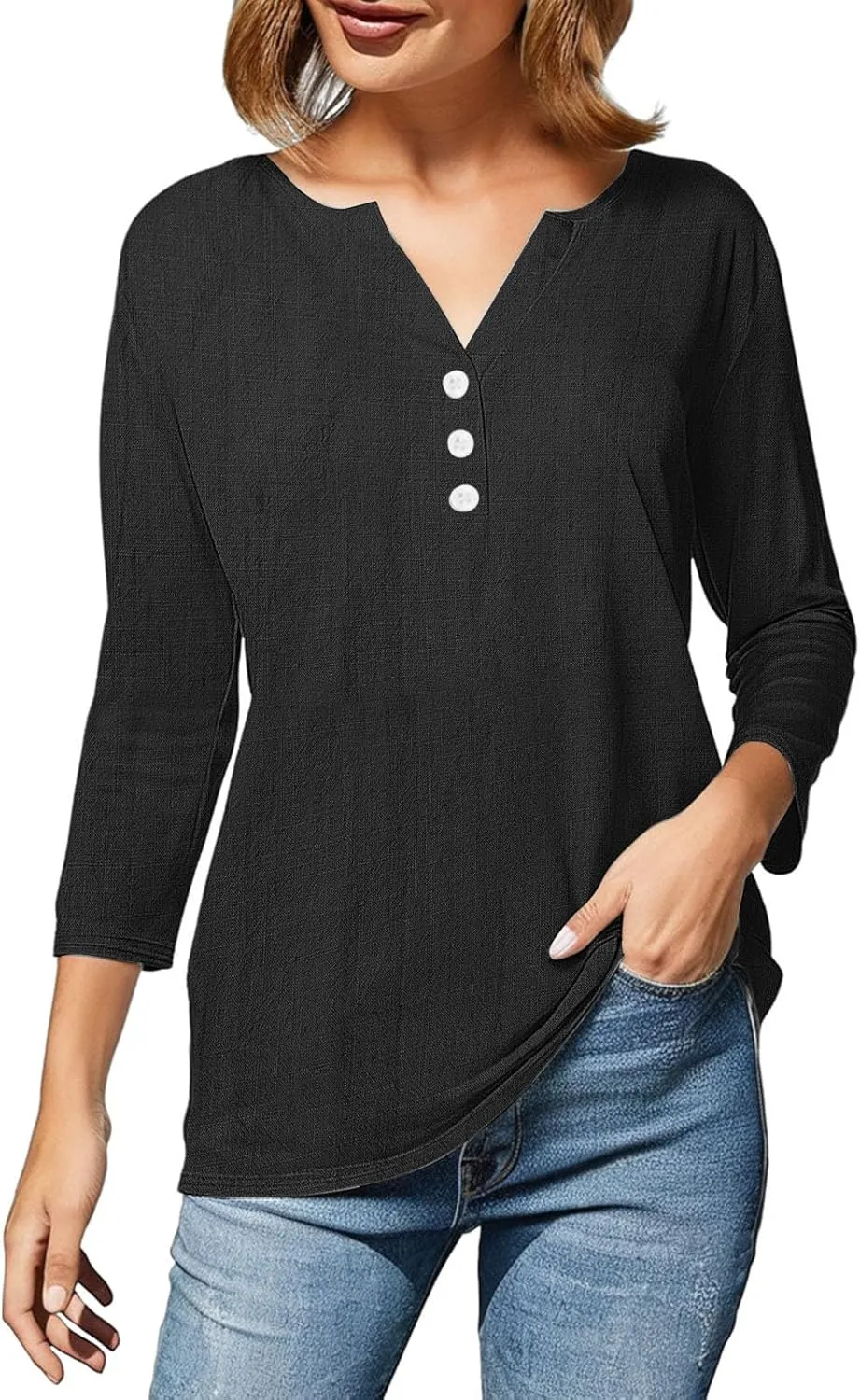 Summer Cotton Linen Shirts for Women 2025 Casual 3/4 Sleeve Tunic Shirts Spring Vacation Fashion Clothes