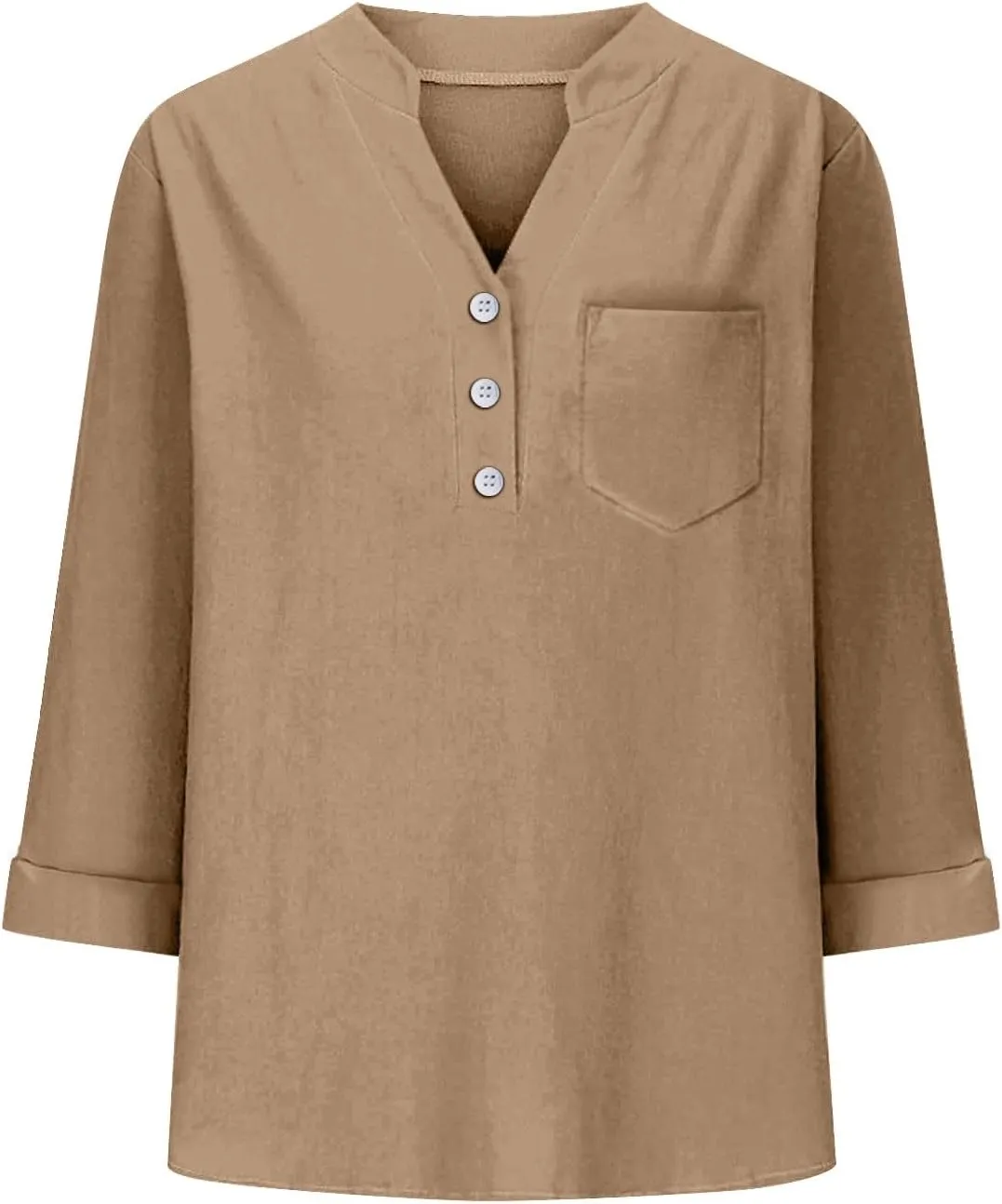 Summer Cotton Linen Shirts for Women 2025 Casual 3/4 Sleeve Tunic Shirts Spring Vacation Fashion Clothes