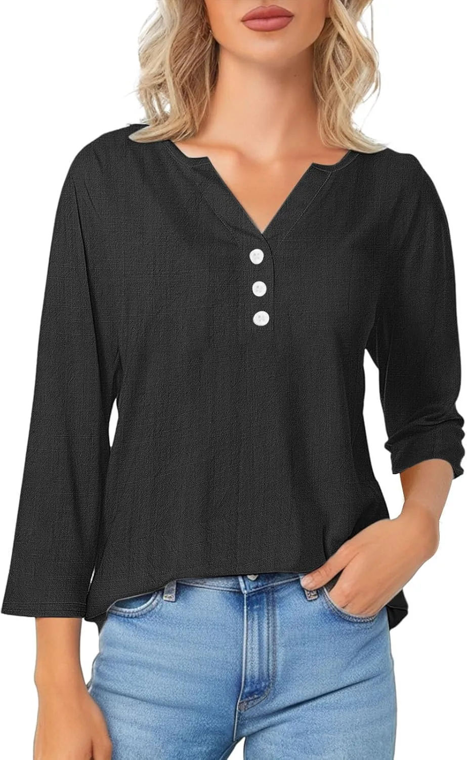 Summer Cotton Linen Shirts for Women 2025 Casual 3/4 Sleeve Tunic Shirts Spring Vacation Fashion Clothes