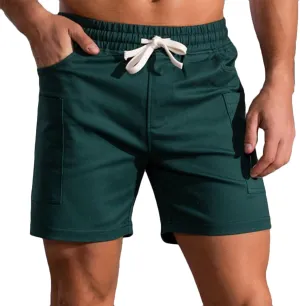 Summer Shorts for Men Soft Drawstring Elastic Waist Running Gym Cotton Shorts Comfy Lounge Sleepwear with Pockets