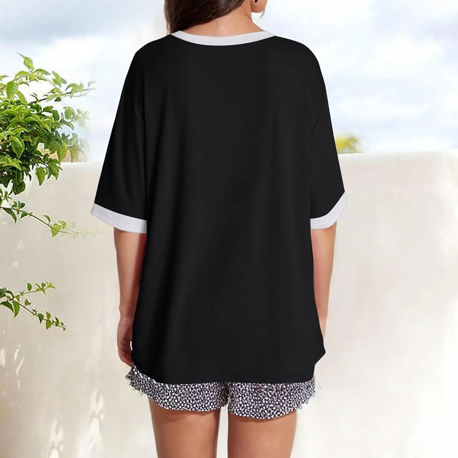 Summer Tops for Women Short Sleeve Crewneck Oversized T Shirts Trendy Solid/Flower Printed Beach Vacation Clothes
