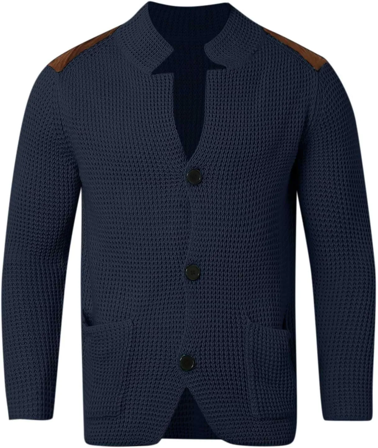 SUWBMHWE Men's Shawl Collar Cardigan Sweater Button Down Warm Knitted Sweaters Shoulder Patch Winter Chunky Cardigans