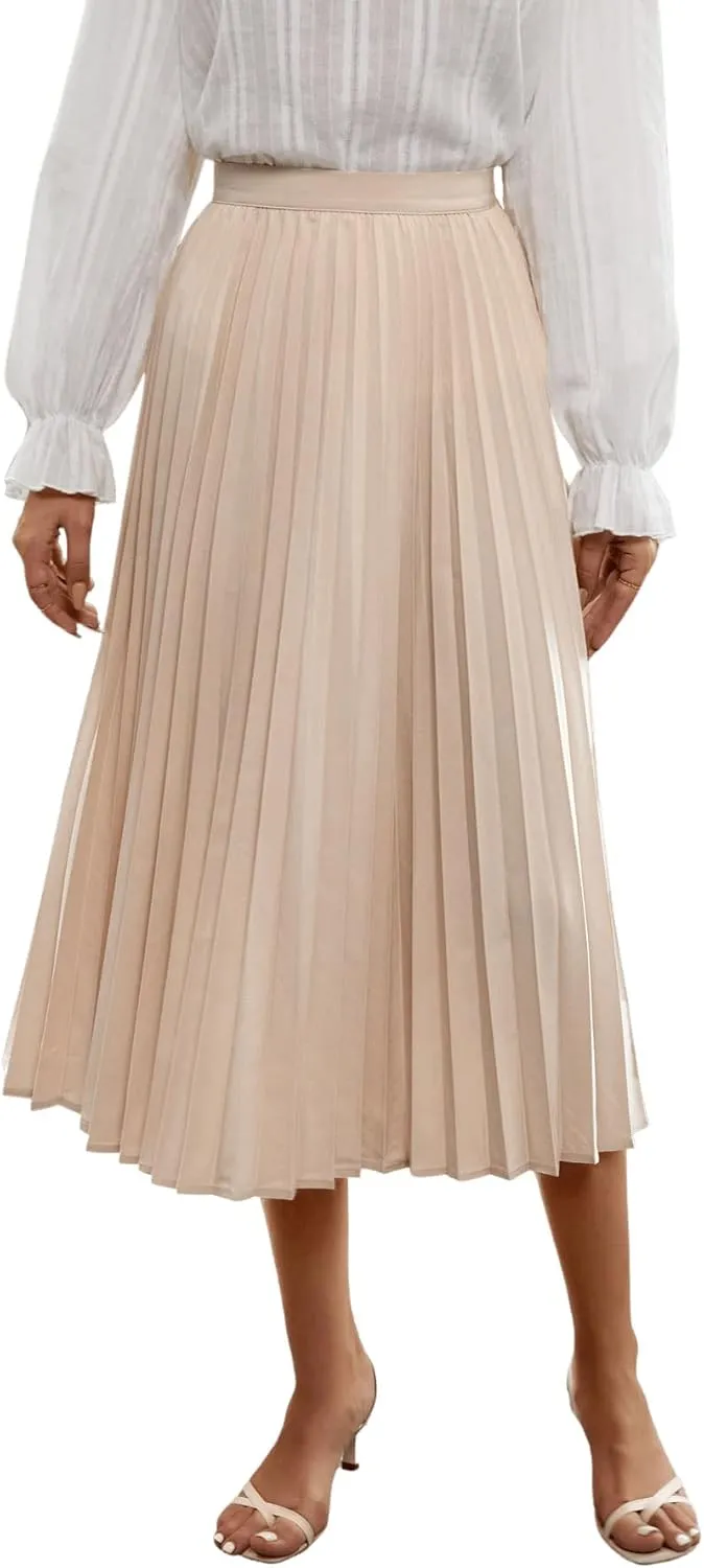 SweatyRocks Women's Casual Solid Longline Pleated Long Skirt