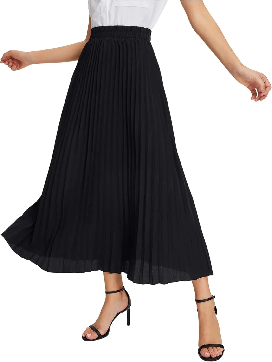 SweatyRocks Women's Casual Solid Longline Pleated Long Skirt