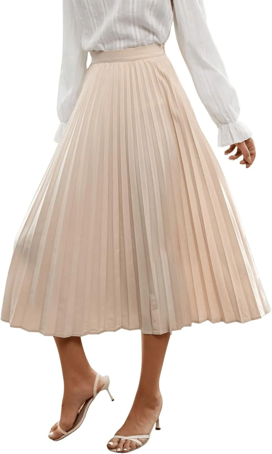 SweatyRocks Women's Casual Solid Longline Pleated Long Skirt