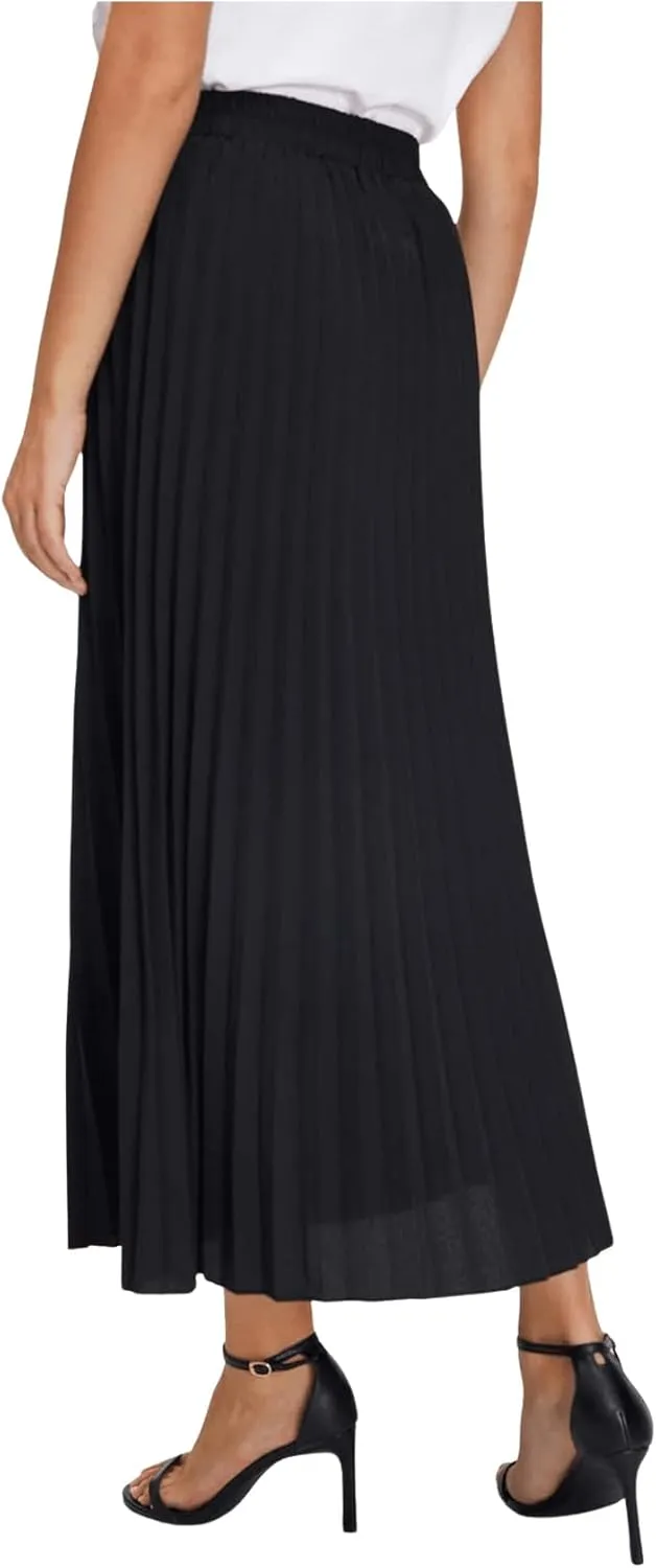SweatyRocks Women's Casual Solid Longline Pleated Long Skirt