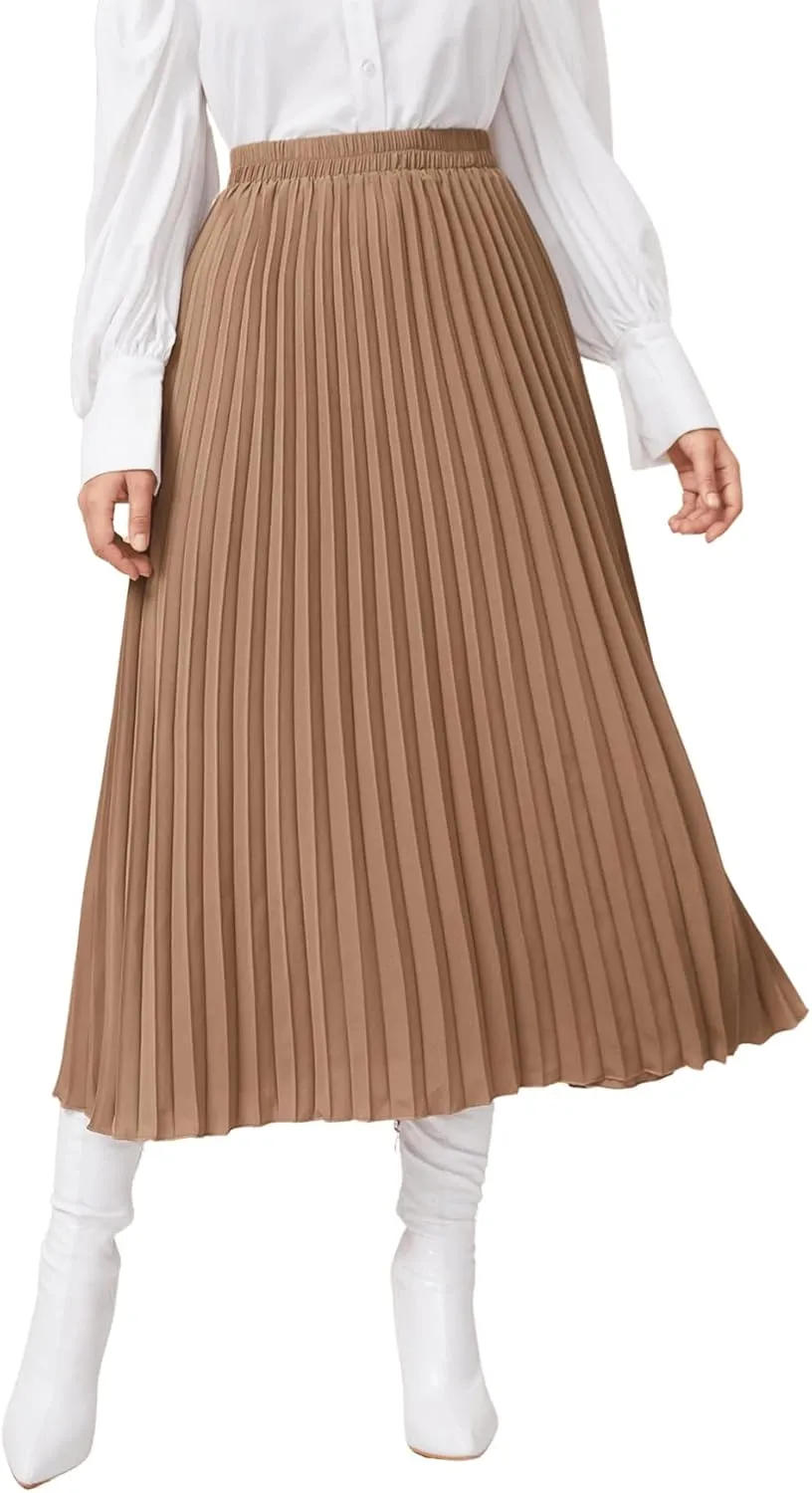 SweatyRocks Women's Casual Solid Longline Pleated Long Skirt