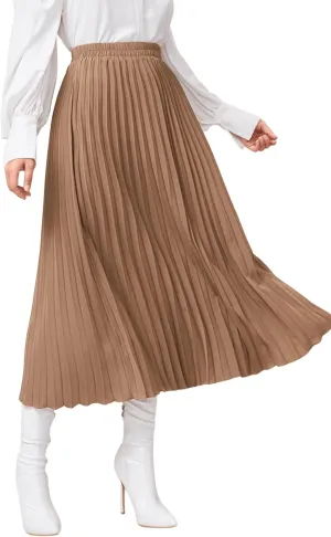 SweatyRocks Women's Casual Solid Longline Pleated Long Skirt