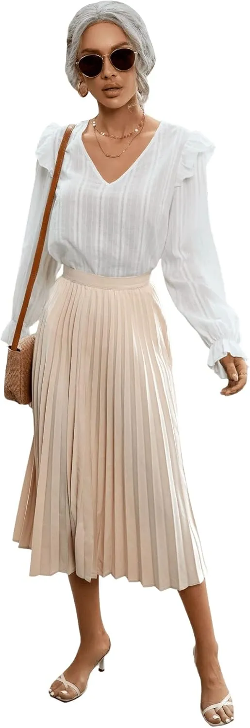 SweatyRocks Women's Casual Solid Longline Pleated Long Skirt