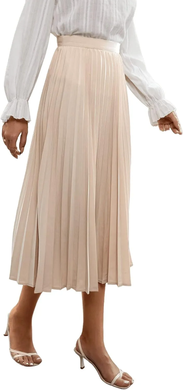 SweatyRocks Women's Casual Solid Longline Pleated Long Skirt