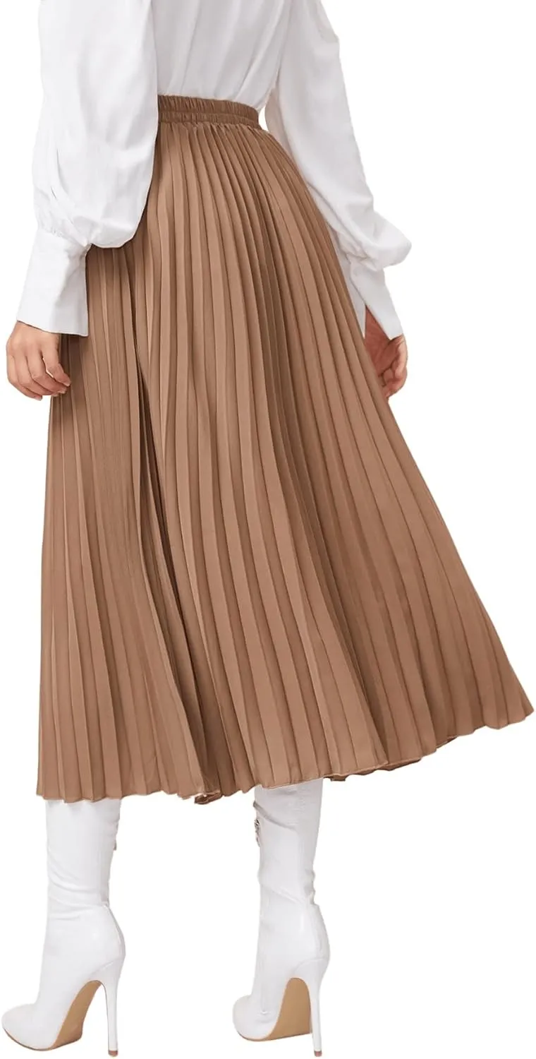 SweatyRocks Women's Casual Solid Longline Pleated Long Skirt