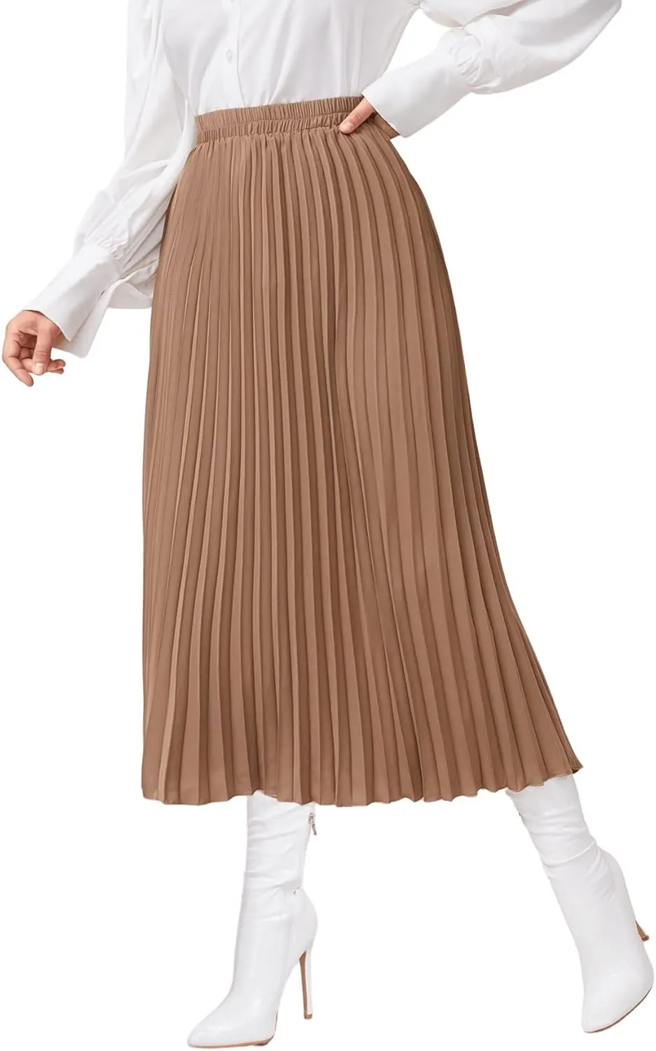 SweatyRocks Women's Casual Solid Longline Pleated Long Skirt