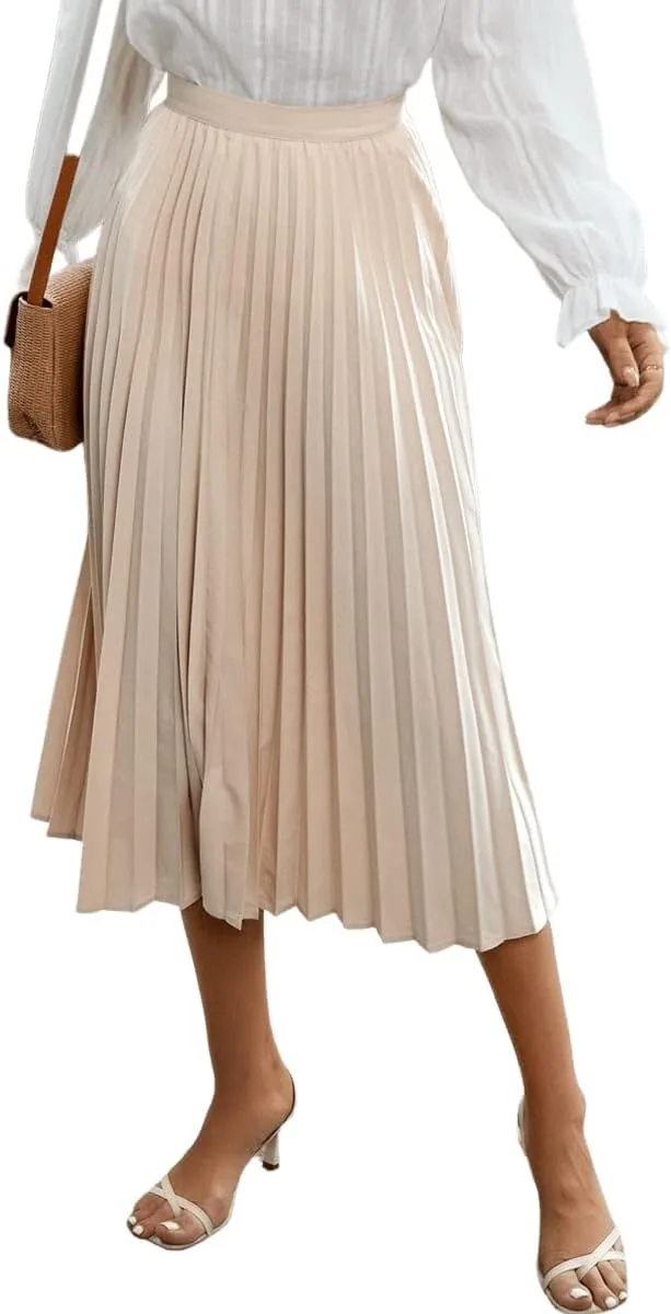 SweatyRocks Women's Casual Solid Longline Pleated Long Skirt