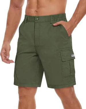 TACVASEN Men's Flat Shorts with Pockets Summer Casual Cotton Work Shorts Elastic Waist