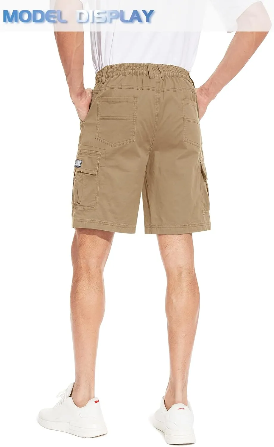 TACVASEN Men's Flat Shorts with Pockets Summer Casual Cotton Work Shorts Elastic Waist