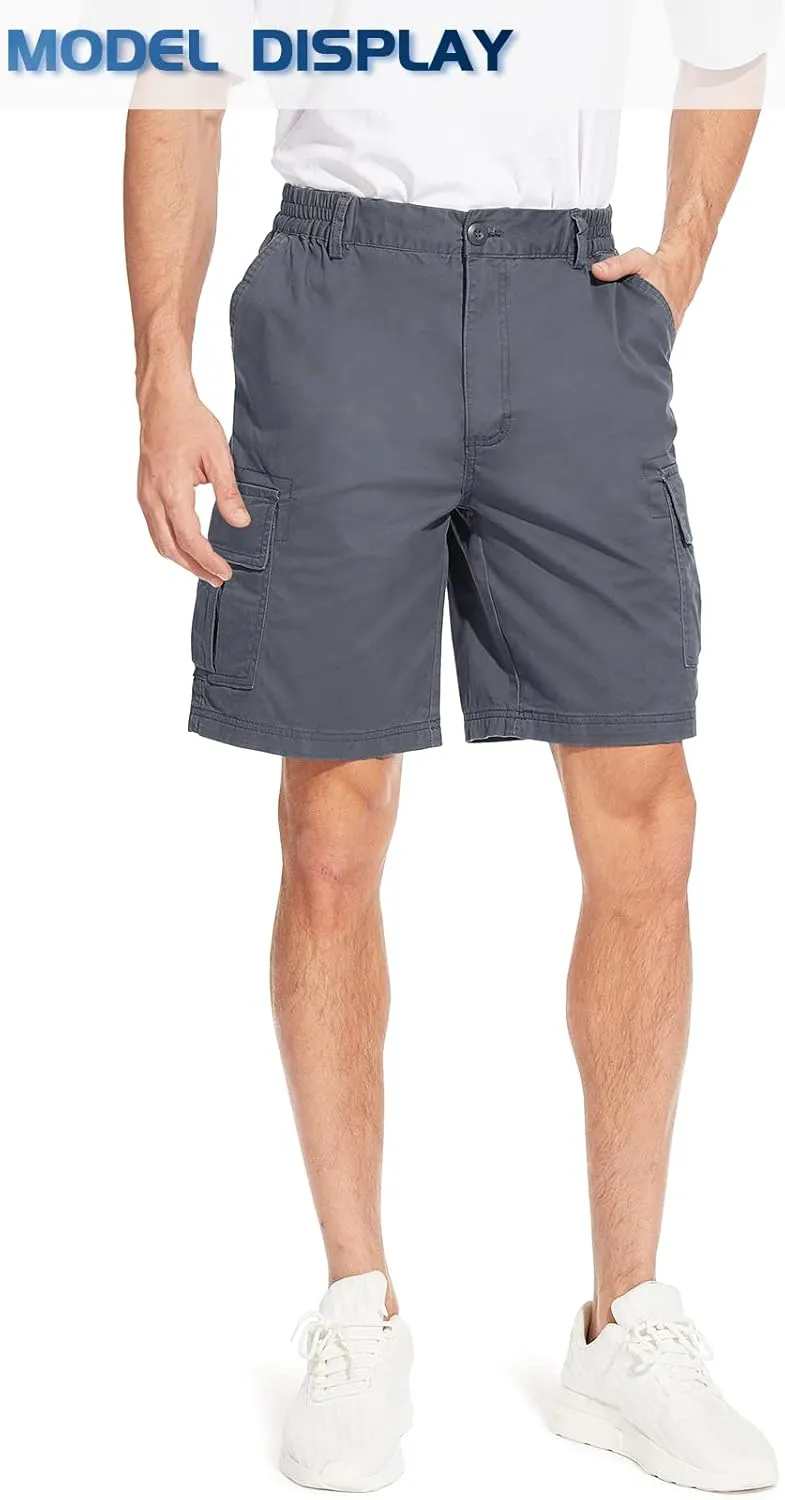 TACVASEN Men's Flat Shorts with Pockets Summer Casual Cotton Work Shorts Elastic Waist