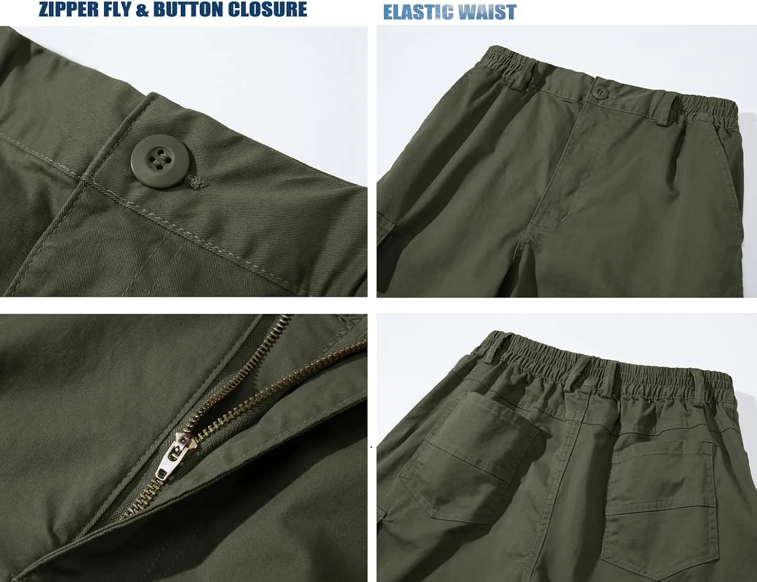 TACVASEN Men's Flat Shorts with Pockets Summer Casual Cotton Work Shorts Elastic Waist