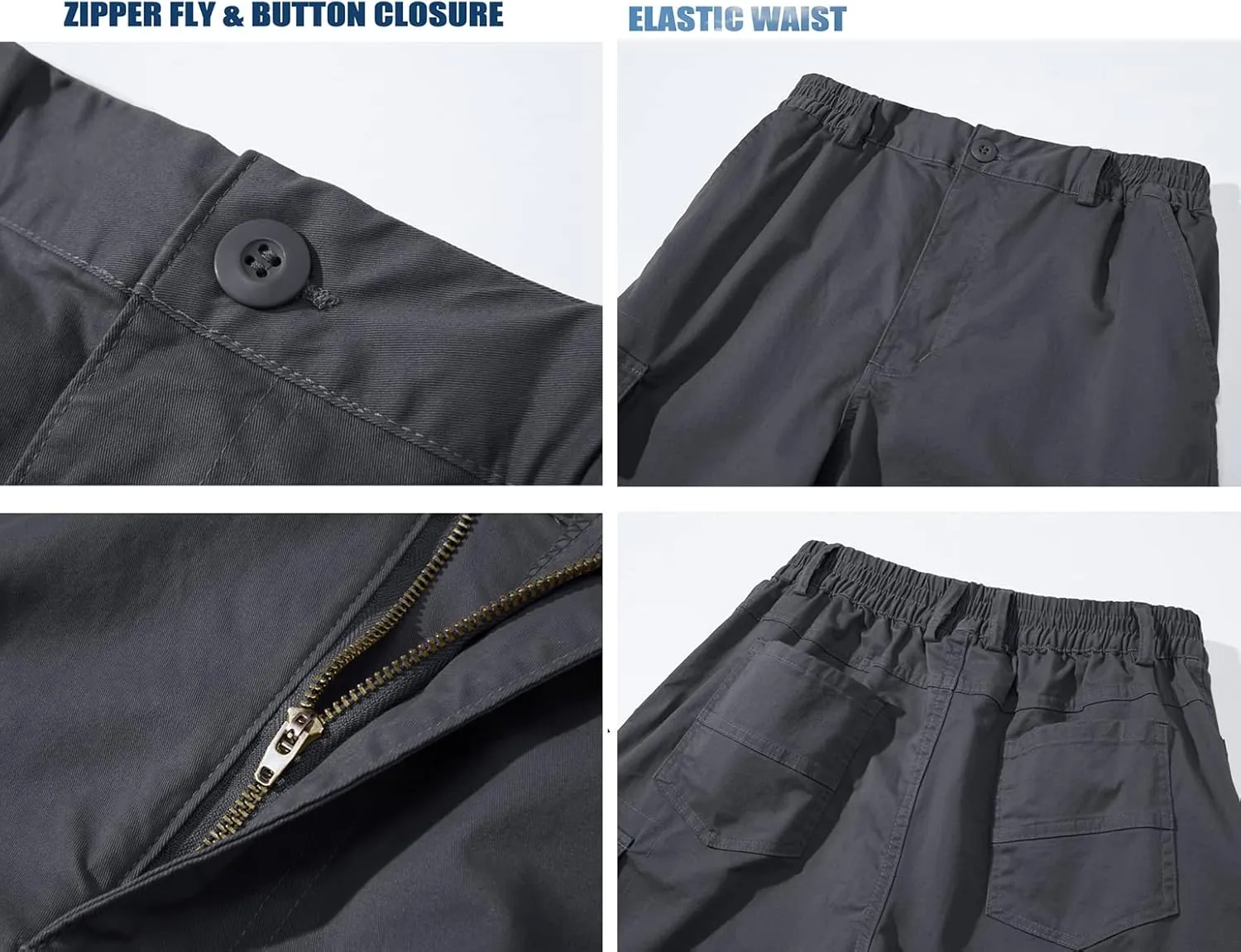 TACVASEN Men's Flat Shorts with Pockets Summer Casual Cotton Work Shorts Elastic Waist