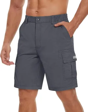 TACVASEN Men's Flat Shorts with Pockets Summer Casual Cotton Work Shorts Elastic Waist