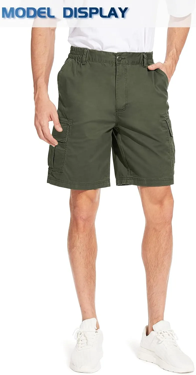 TACVASEN Men's Flat Shorts with Pockets Summer Casual Cotton Work Shorts Elastic Waist