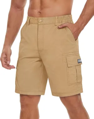 TACVASEN Men's Flat Shorts with Pockets Summer Casual Cotton Work Shorts Elastic Waist