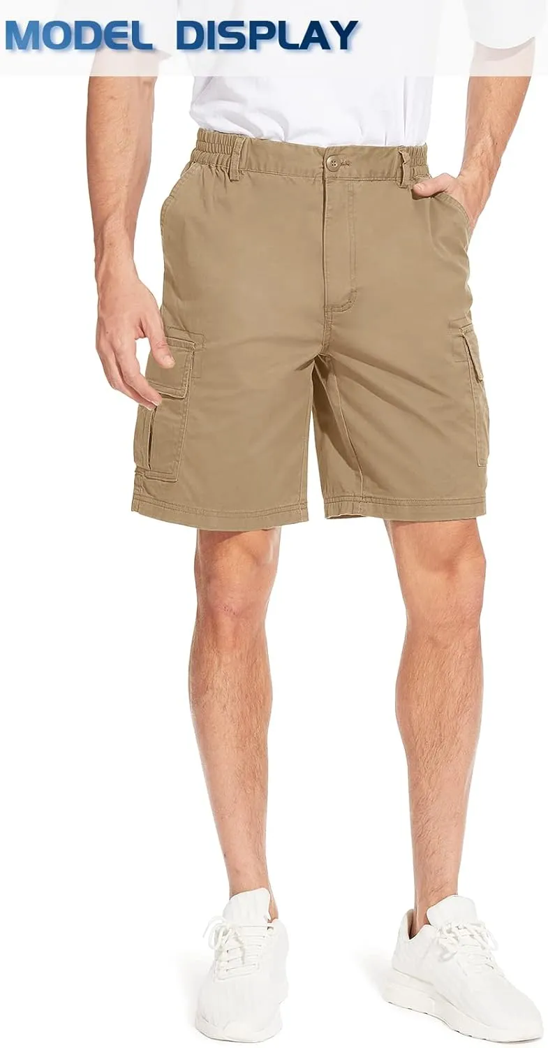 TACVASEN Men's Flat Shorts with Pockets Summer Casual Cotton Work Shorts Elastic Waist