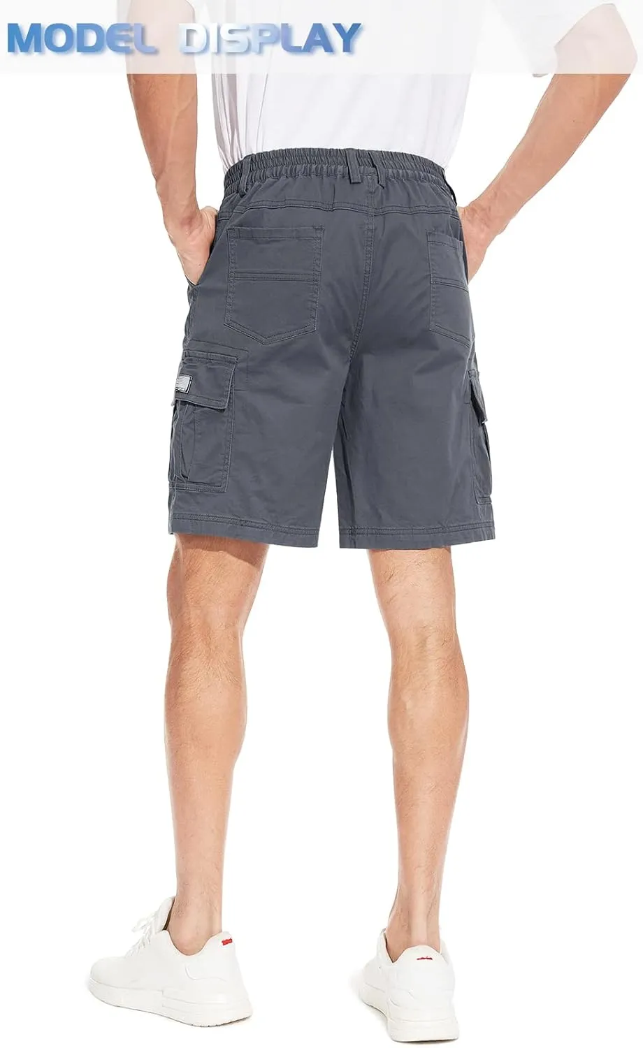 TACVASEN Men's Flat Shorts with Pockets Summer Casual Cotton Work Shorts Elastic Waist