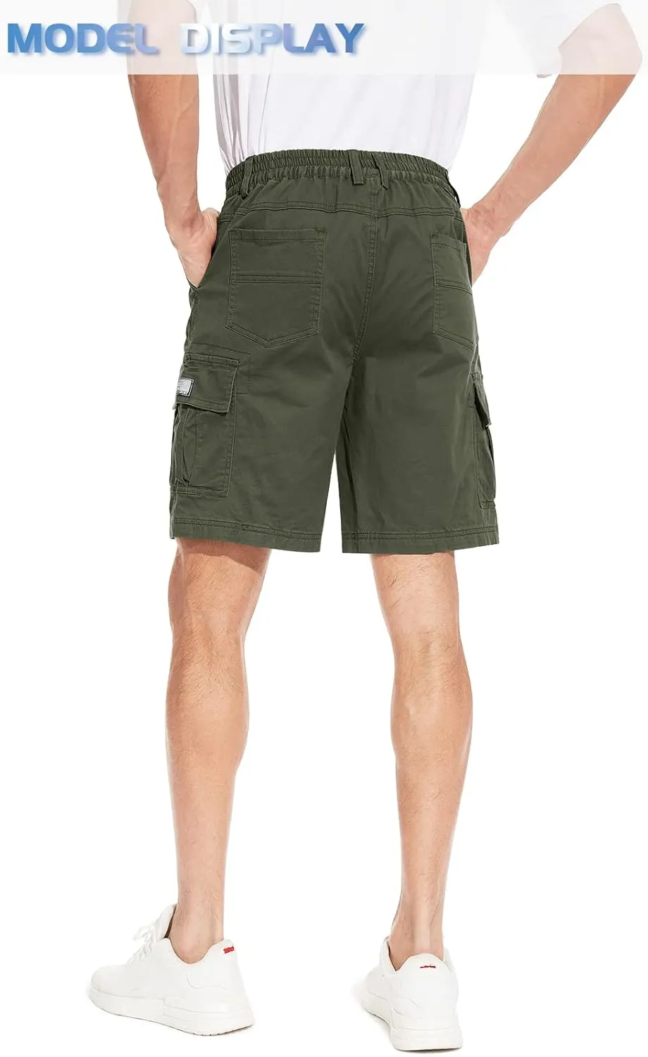 TACVASEN Men's Flat Shorts with Pockets Summer Casual Cotton Work Shorts Elastic Waist