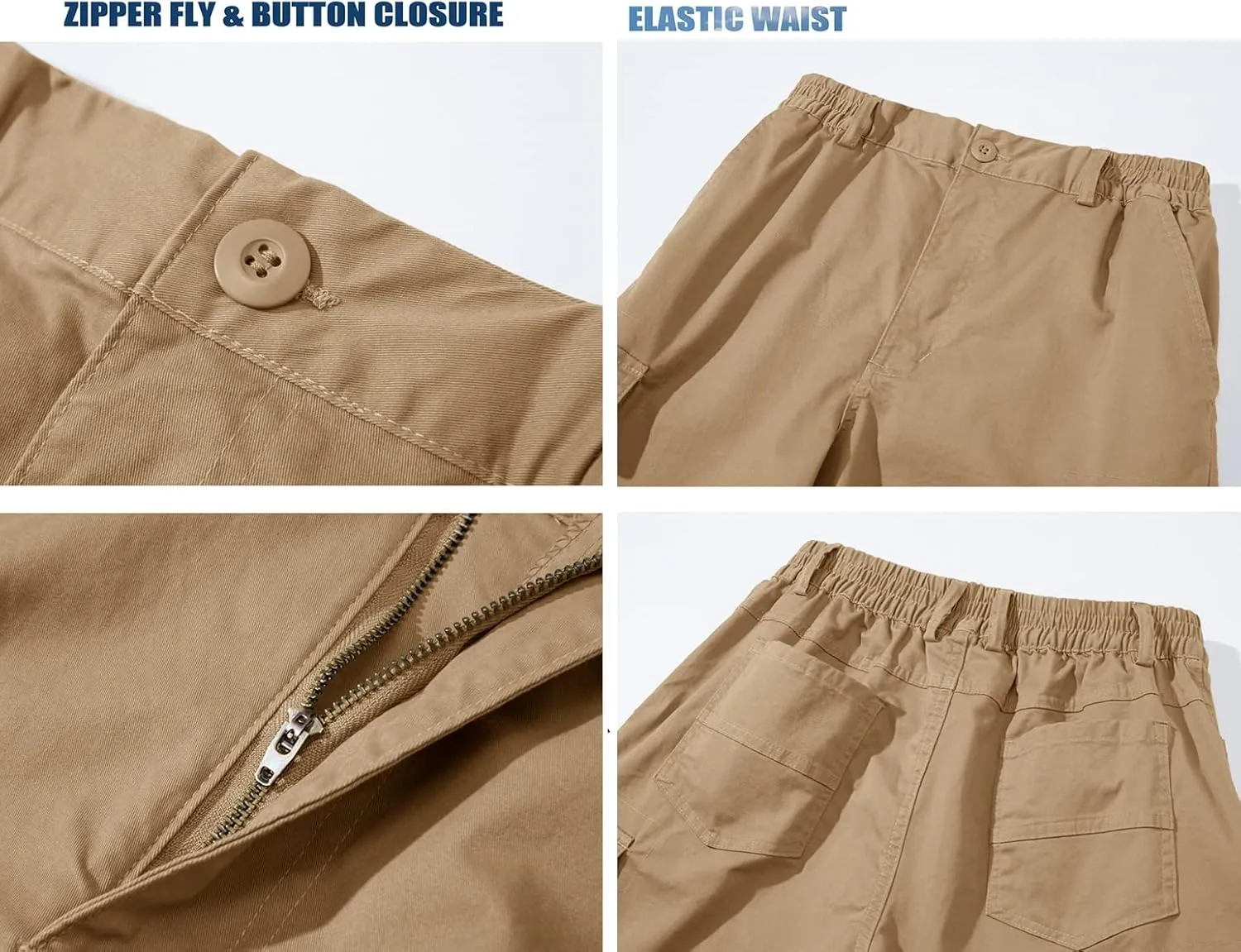 TACVASEN Men's Flat Shorts with Pockets Summer Casual Cotton Work Shorts Elastic Waist
