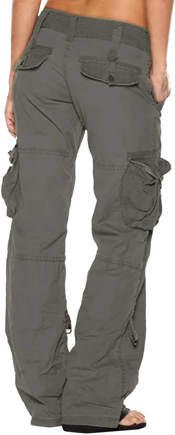 TANGNADE Women's High Rise Straight Leg Y2K Streetwear Cargo Pants Baggy Pants with Pocket Summer Pants for Women 2024