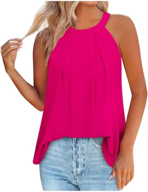 Tank Top for Women 2025 Summer Sleeveless Casual Tops Pleated Loose Flowy Pullover Tops Vacation Beach Shirts Tee