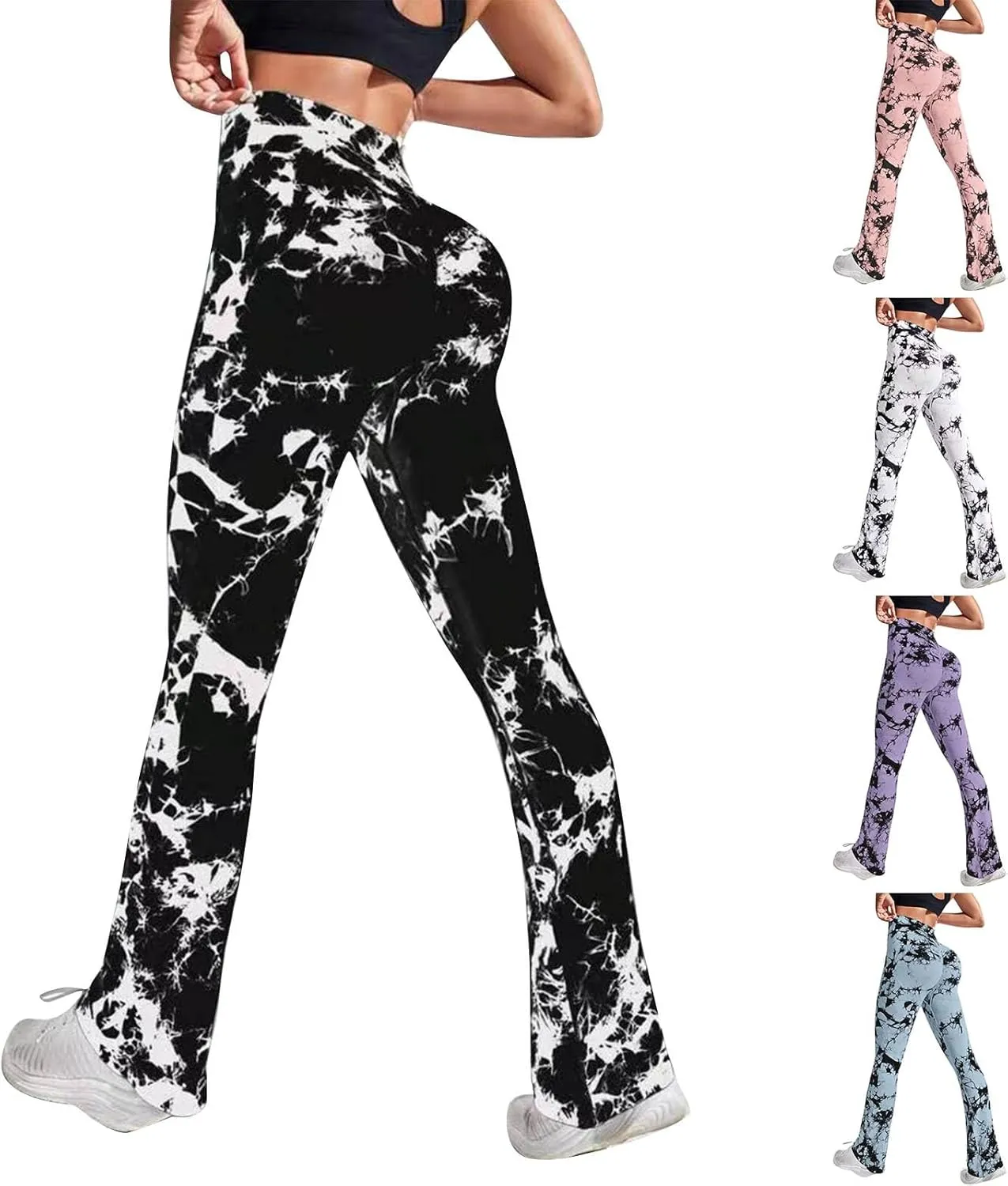 Tie Dye Printing Flare Yoga Pants for Women - Soft High Waist Bootcut Leggings Palazzo Pants for Women Bootleg Work Pants